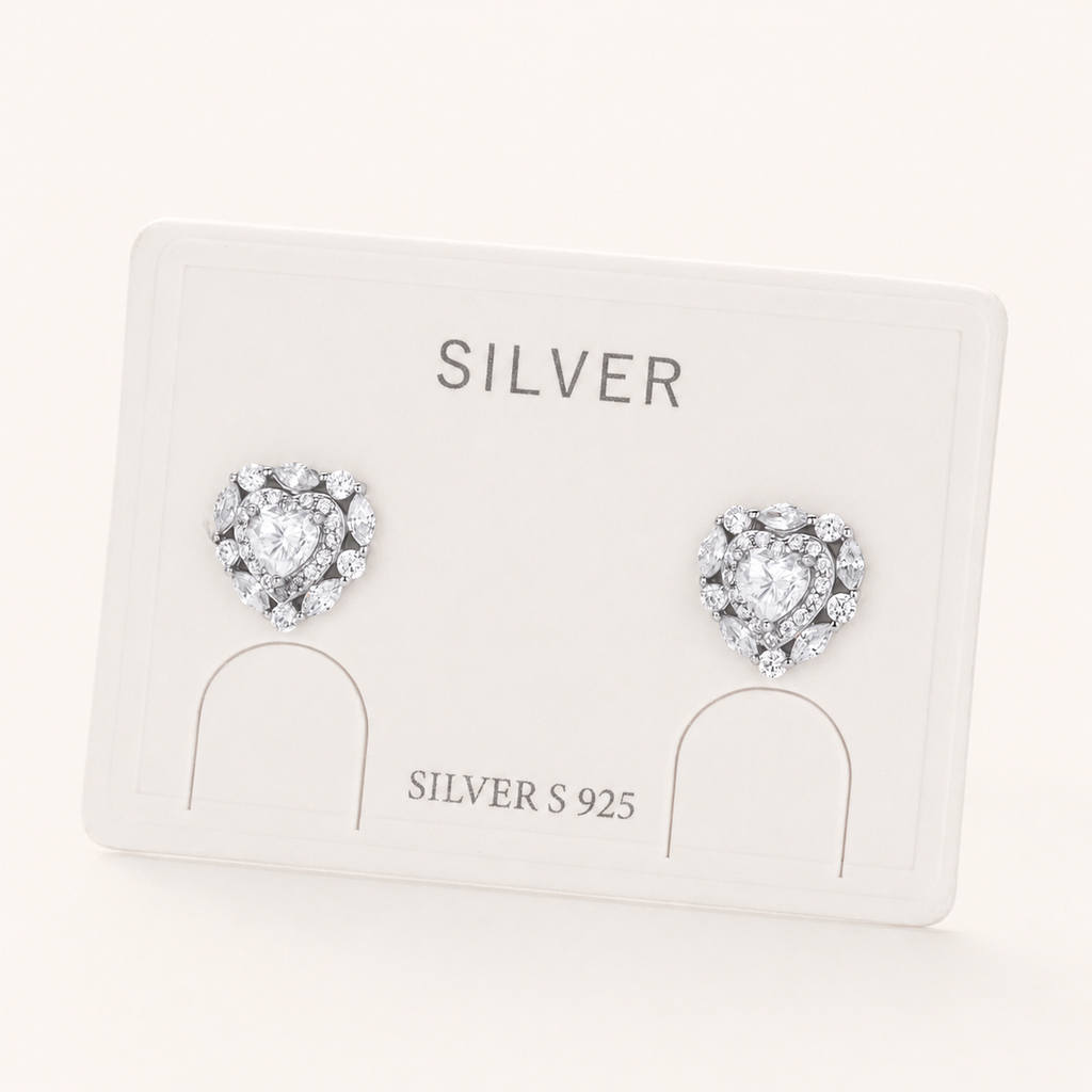 Sterling Silver Moissanite Heart Stud Earrings detail