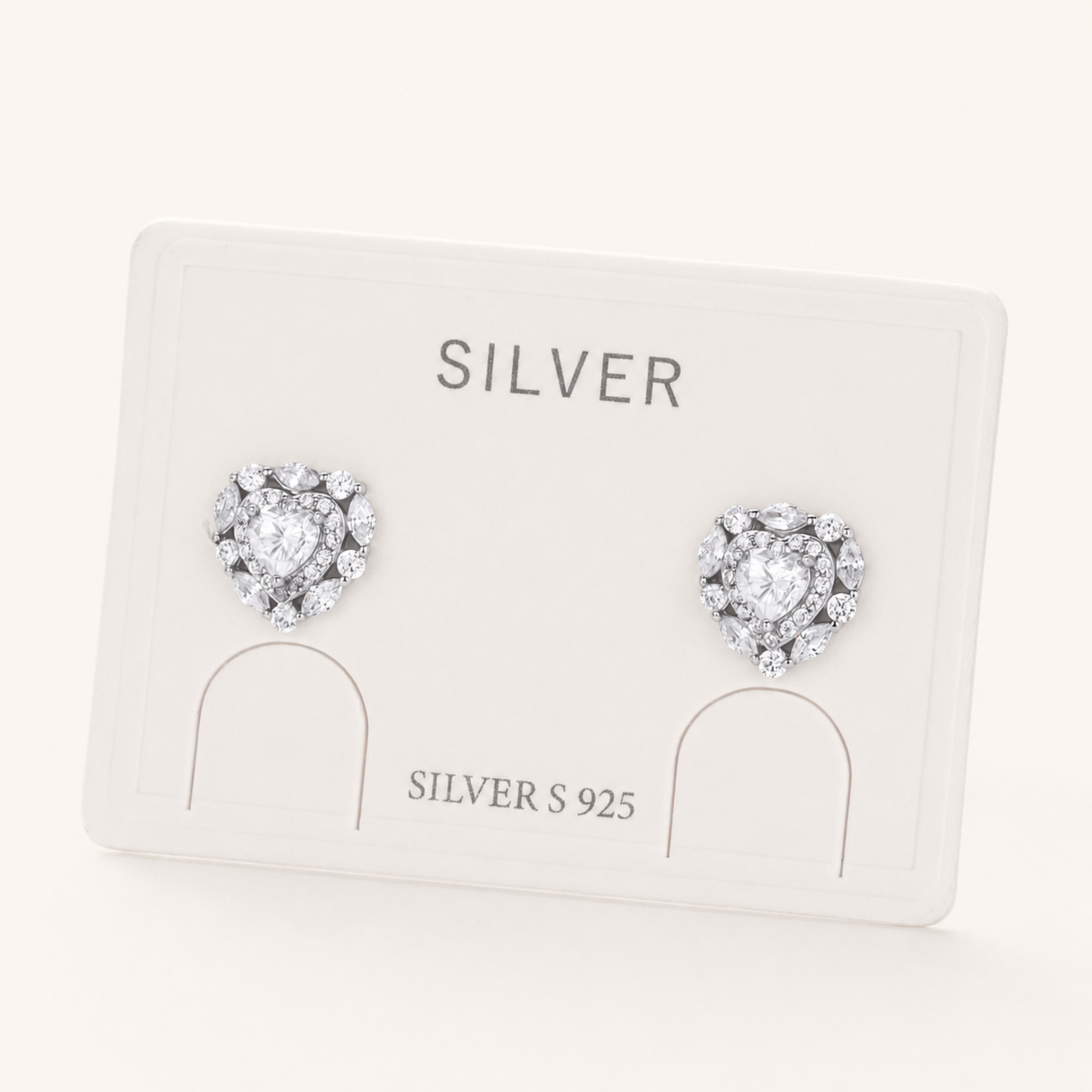 Sterling Silver Moissanite Heart Stud Earrings detail