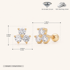 Sterling Silver Clover Zirconia Flat Back Earrings - Gold