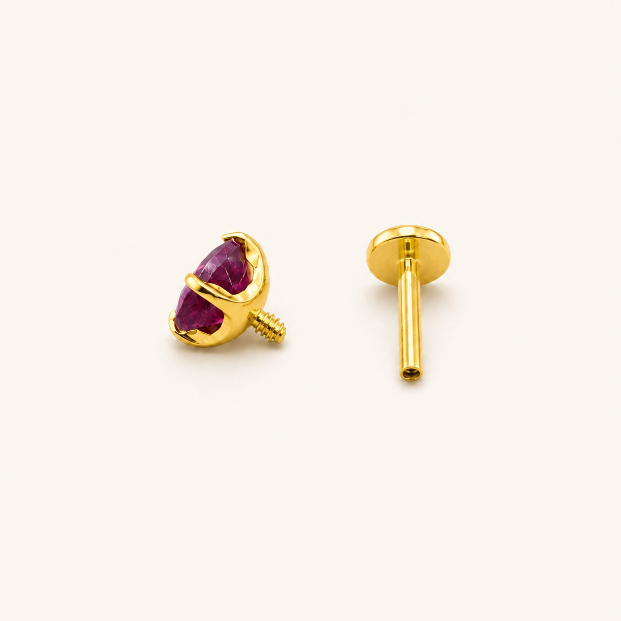 Titanium Four-Prong Natural Stone Flat Back Stud Earring