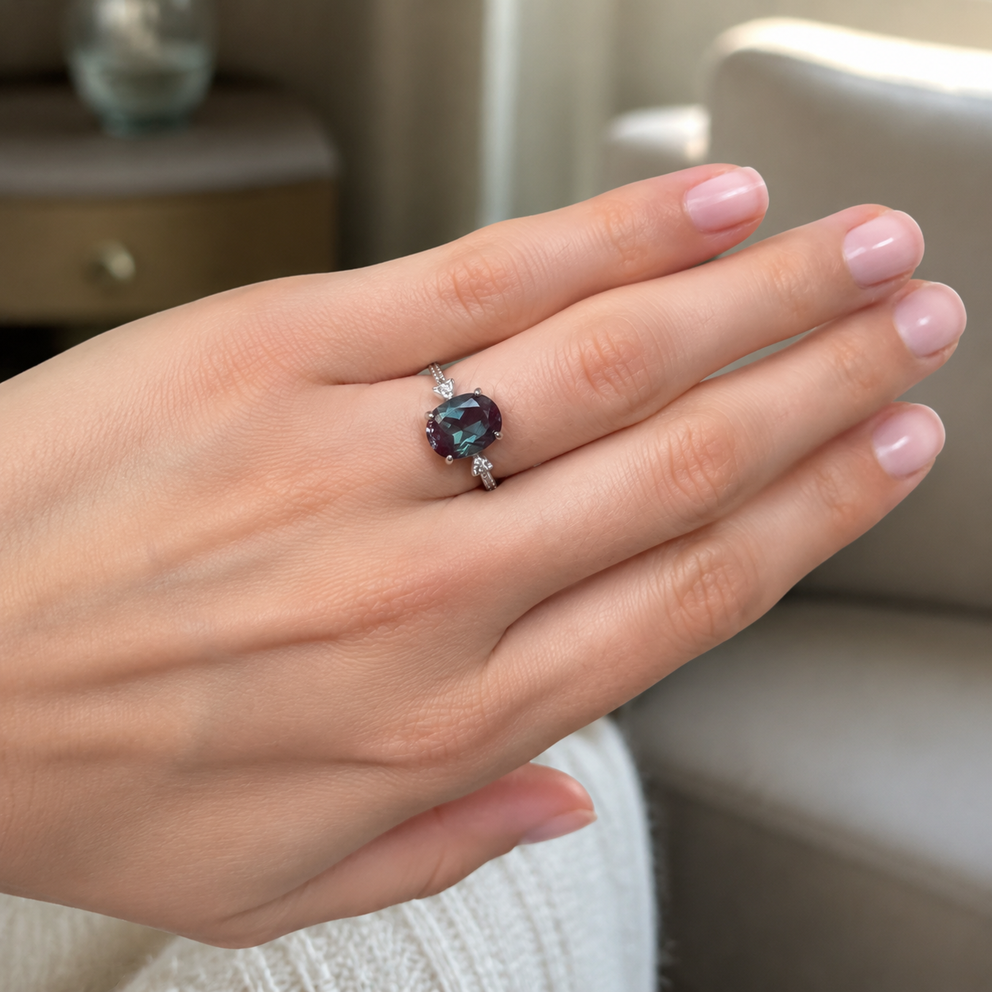Finespun Lab-Grown Alexandrite Ring worn on hand
