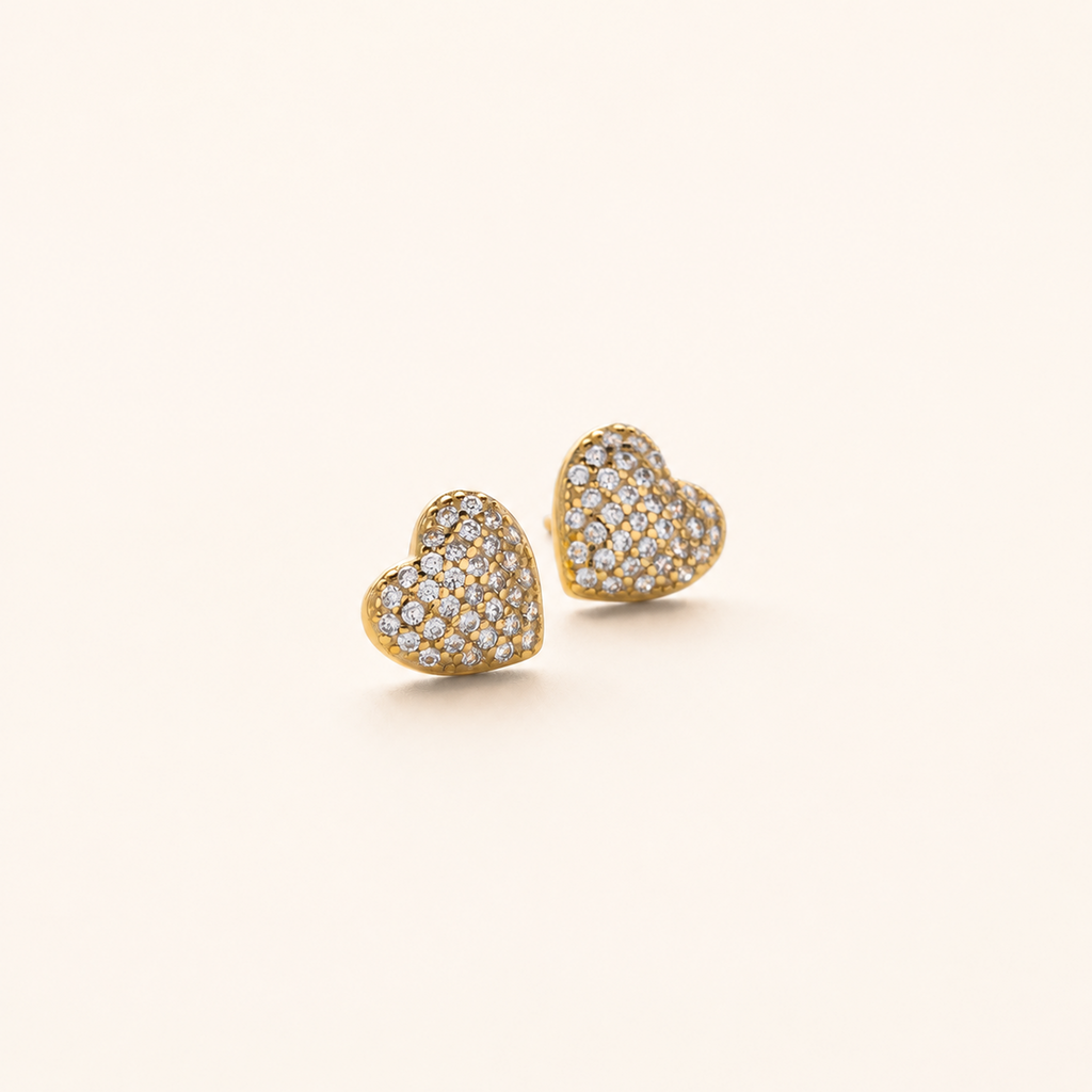 Sterling Silver Pave Heart Zirconia Stud Earrings detail view