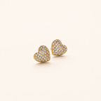 Sterling Silver Pave Heart Zirconia Stud Earrings detail view