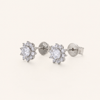 Sterling Silver Moissanite Sunflower Stud Earrings detail view