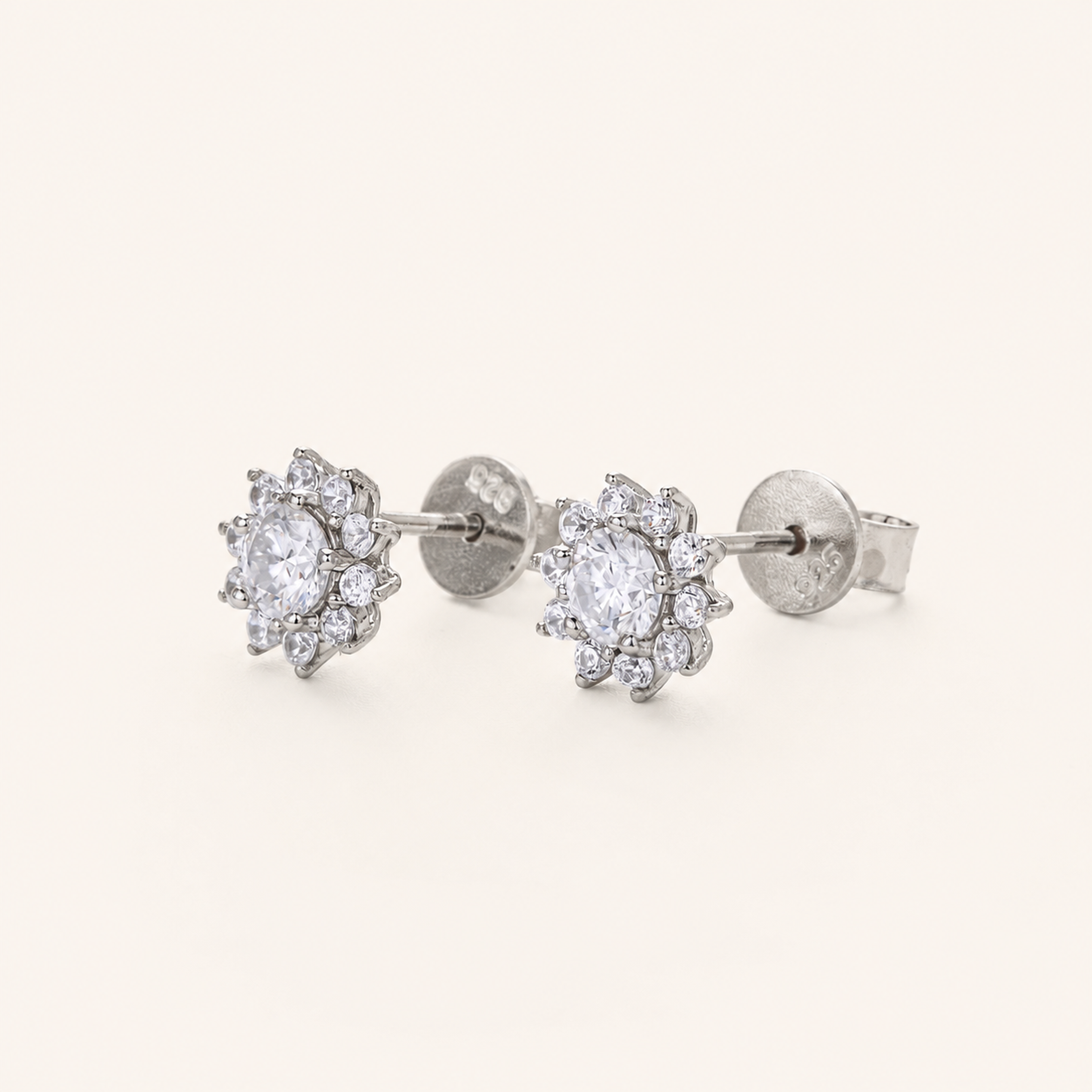 Sterling Silver Moissanite Sunflower Stud Earrings detail view