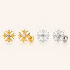 Sterling Silver Pinwheel Zirconia Flat Back Earrings