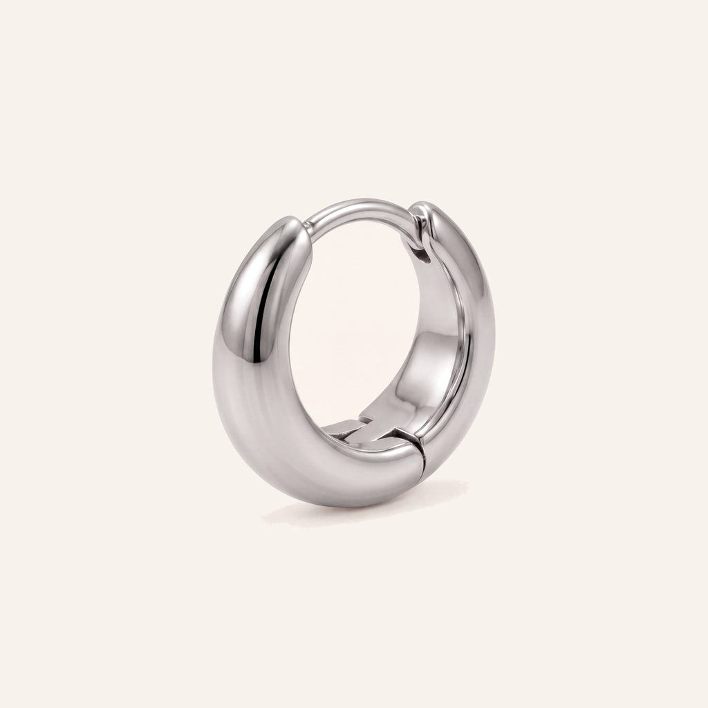 Rounded Titanium Huggie Hoop Earrings - Silver