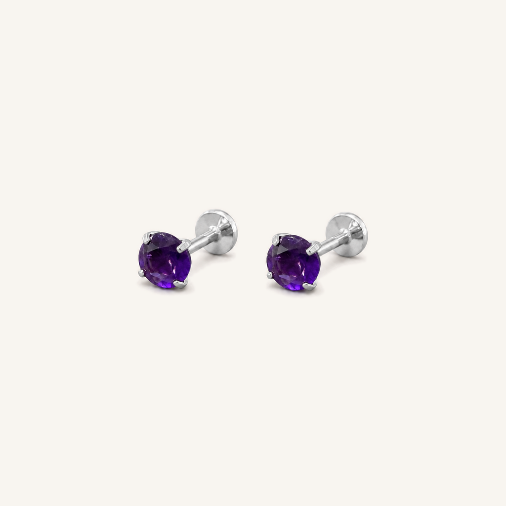 Titanium Amethyst Flat Back Stud Earrings
