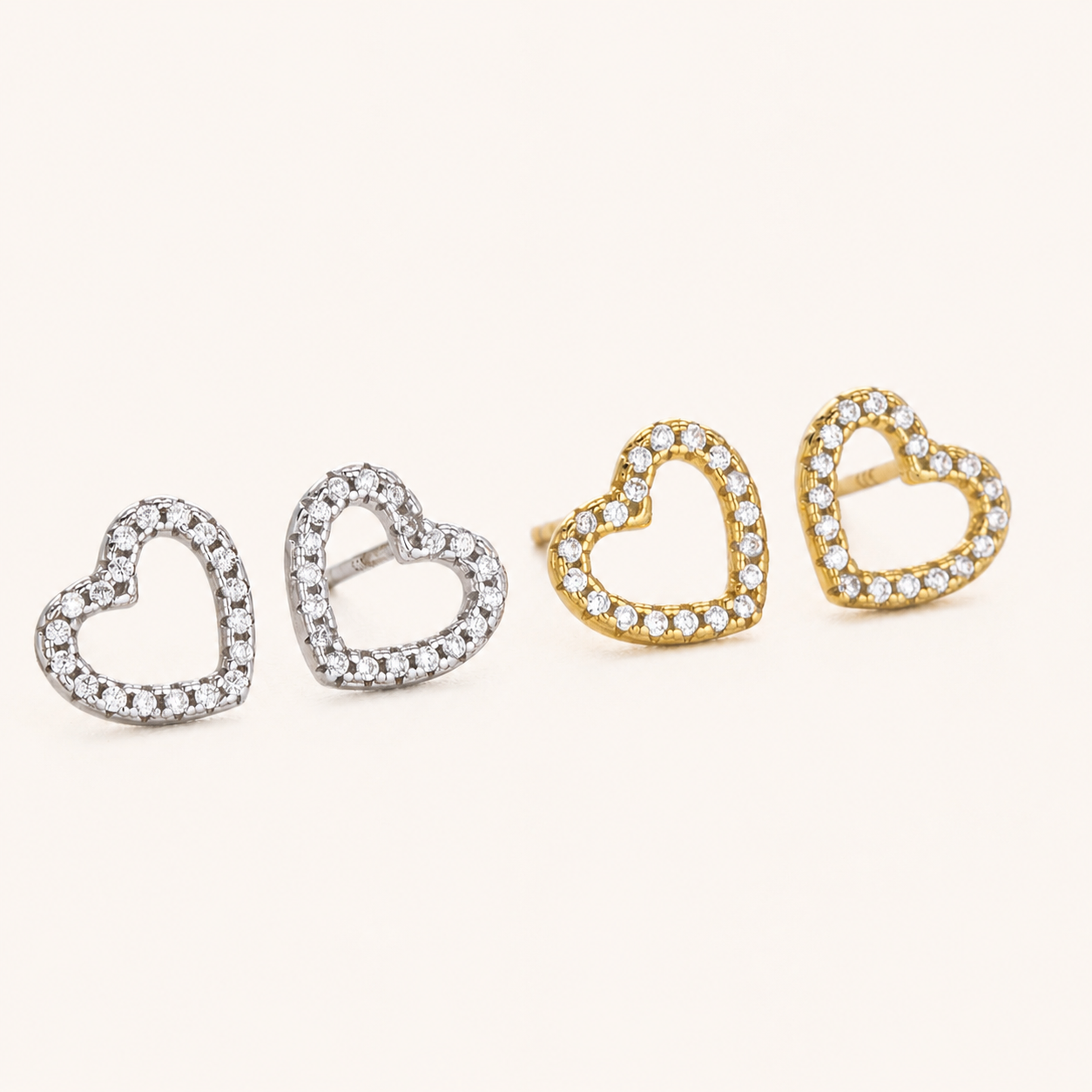 Sterling Silver Zirconia Heart Stud Earrings detail