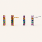 Sterling Silver Rainbow Rectangle Zirconia Stud Earrings