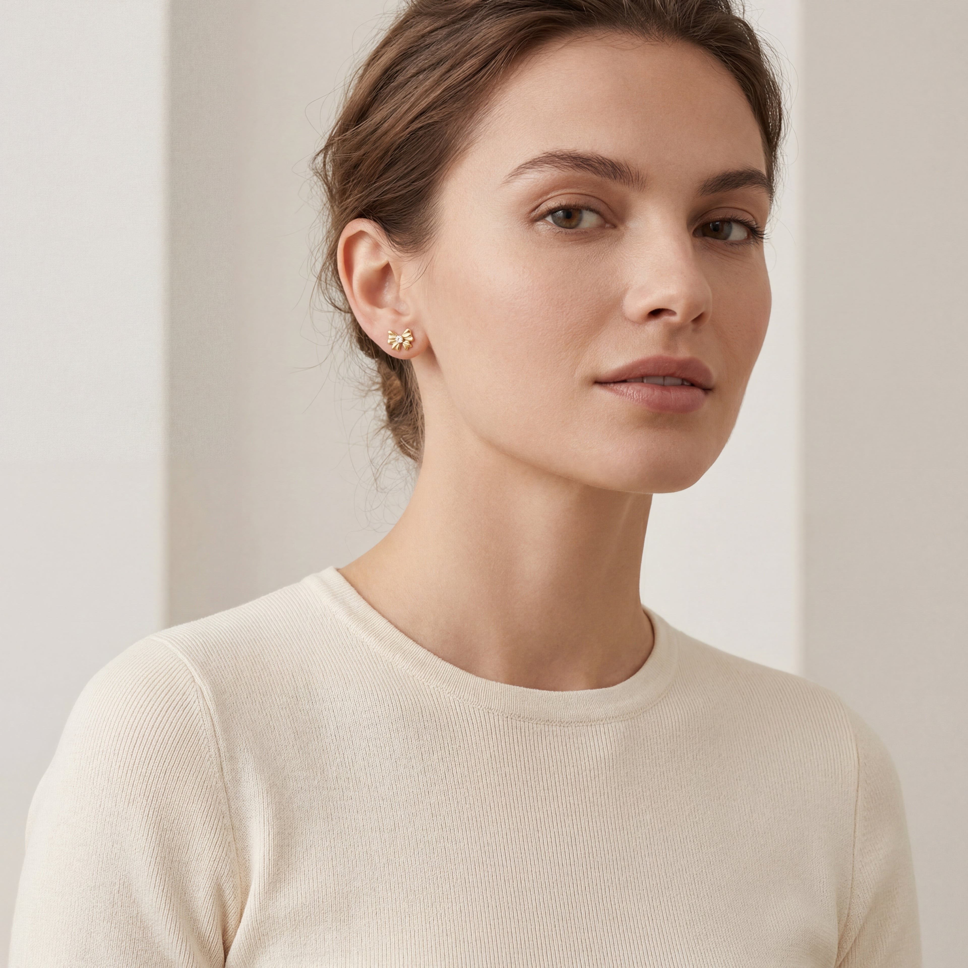 Bow Crystal Titanium Stud Earrings - image 3