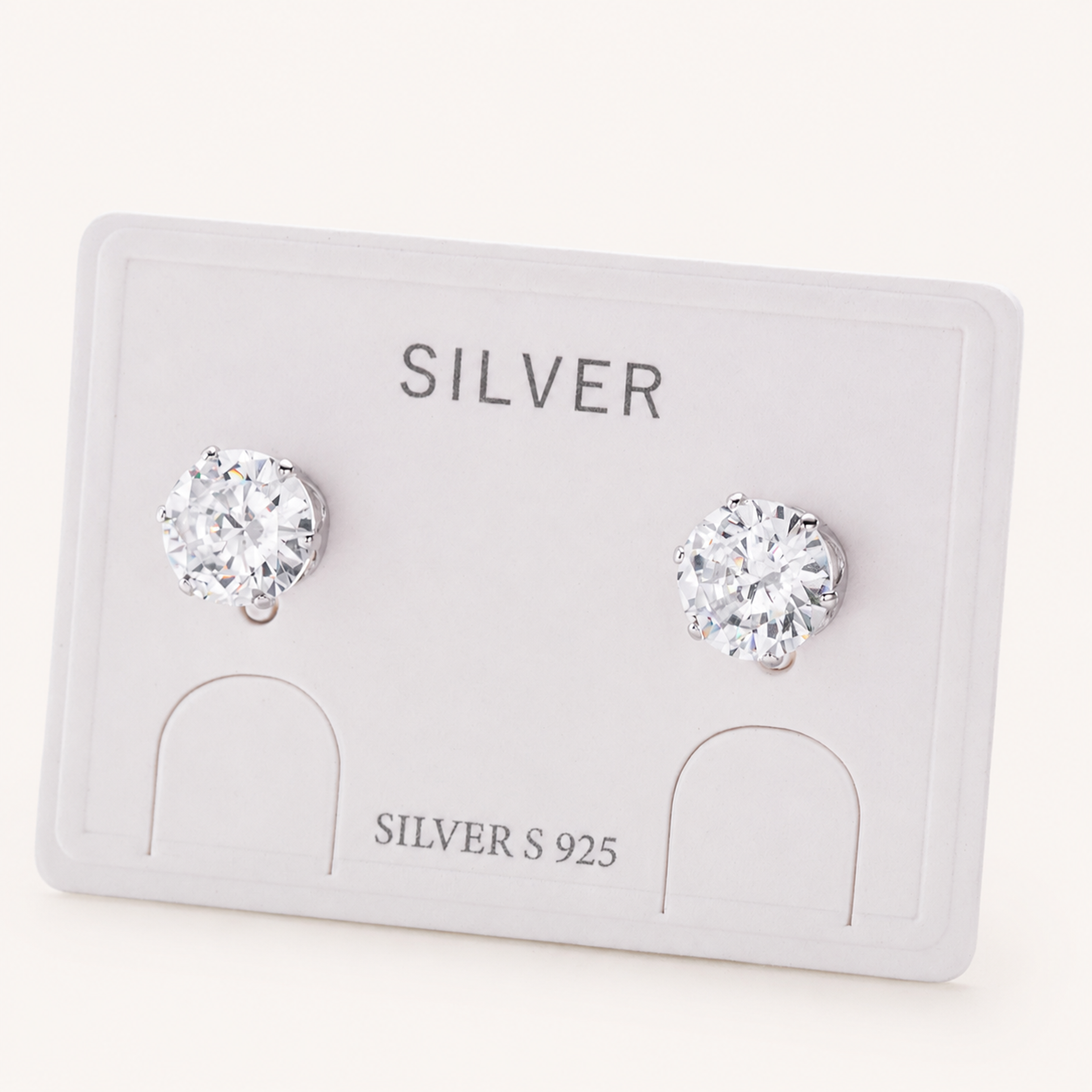 Sterling Silver Six-Prong Moissanite Solitaire Stud Earrings detail view