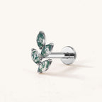 Moss Agate Leaf Spray Titanium Flat Back Earring - Silver