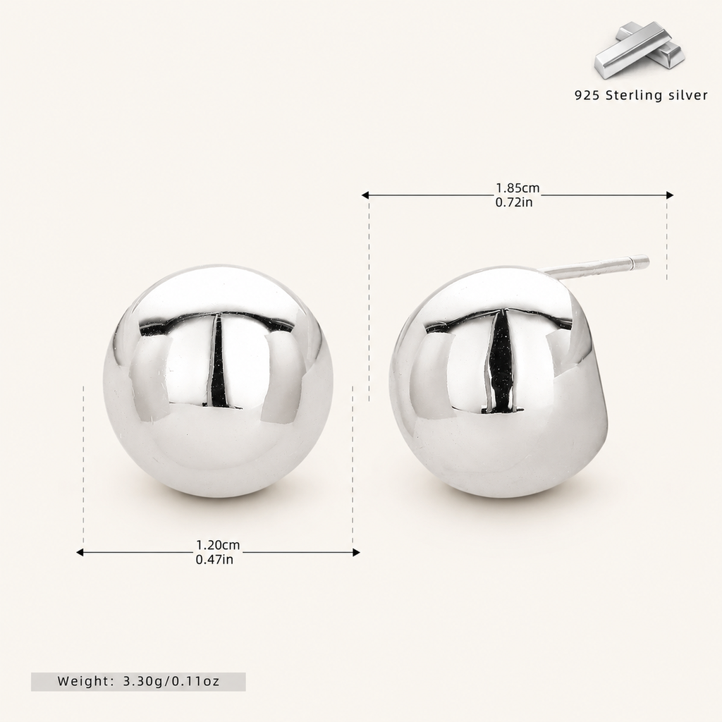 Sterling Silver Polished Half-Circle Stud Earrings - Platinum / 12mm