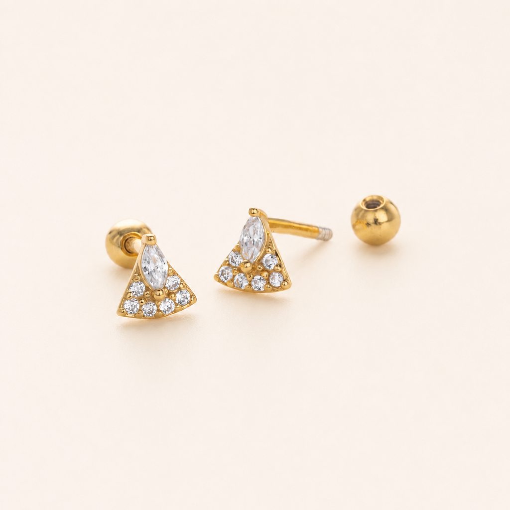 Sterling Silver Marquise Zirconia Fan Flat Back Earrings detail