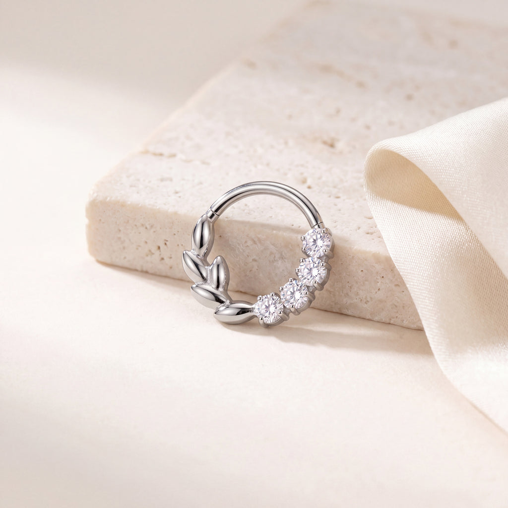 Olive Branch Crystal Titanium Hoop Earrings - image 5
