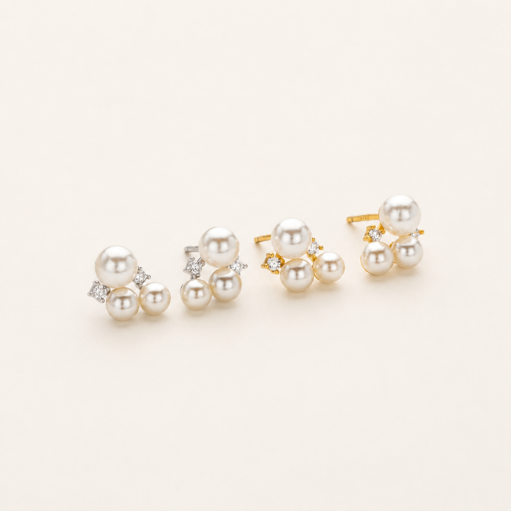 Sterling Silver Freshwater Pearl Stud Earrings detail