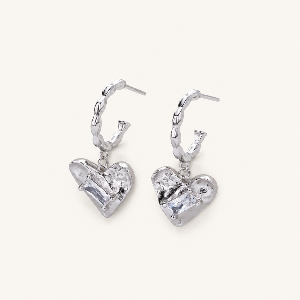 Sterling Silver Zirconia Heart Stud Earrings detail view