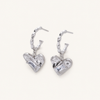 Sterling Silver Zirconia Heart Stud Earrings detail view