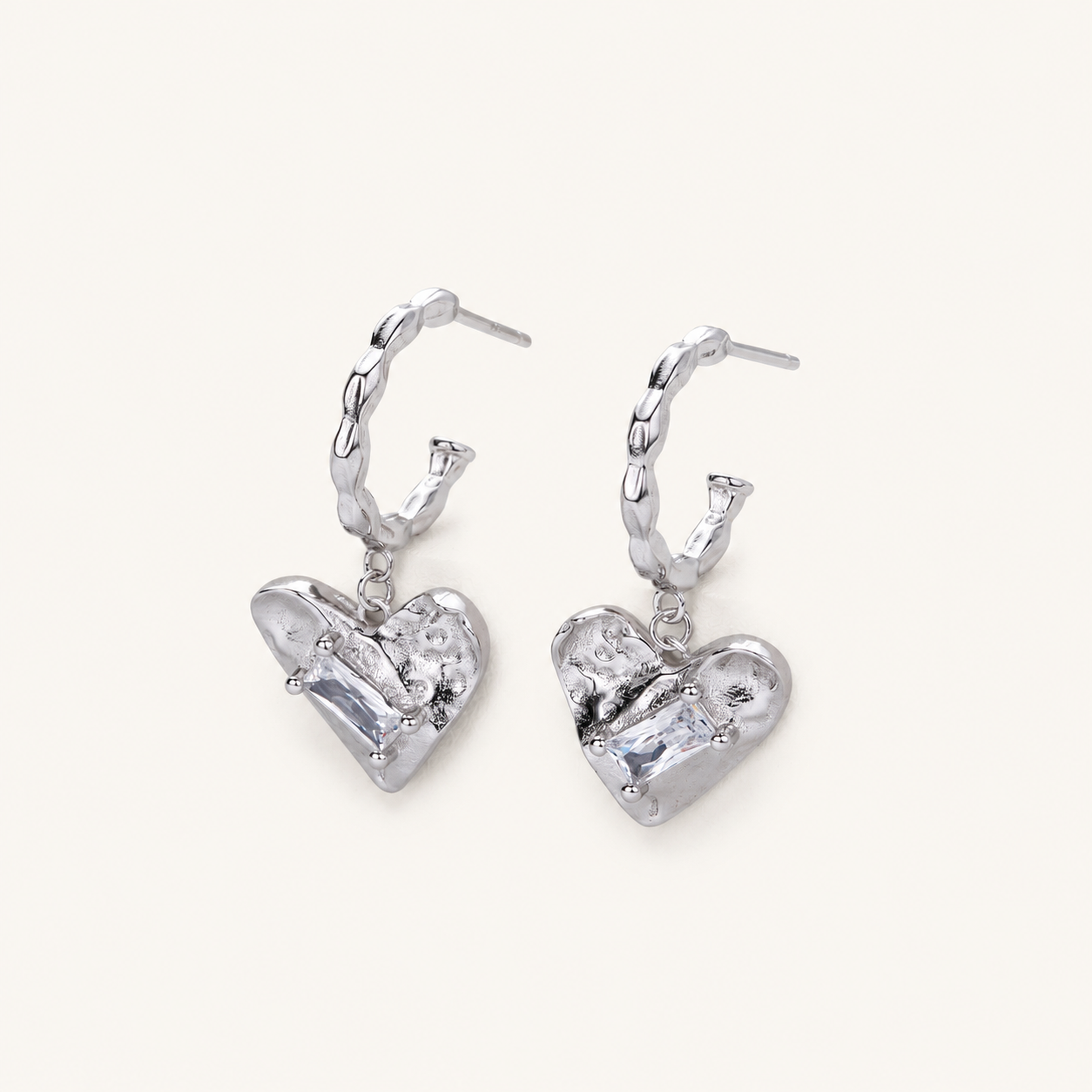 Sterling Silver Zirconia Heart Stud Earrings detail view