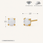Sterling Silver Mini Opal Stud Earrings - Gold / 4mm / White Opal