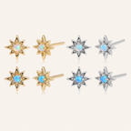 Sterling Silver Opal Eight-Point Star Stud Earrings