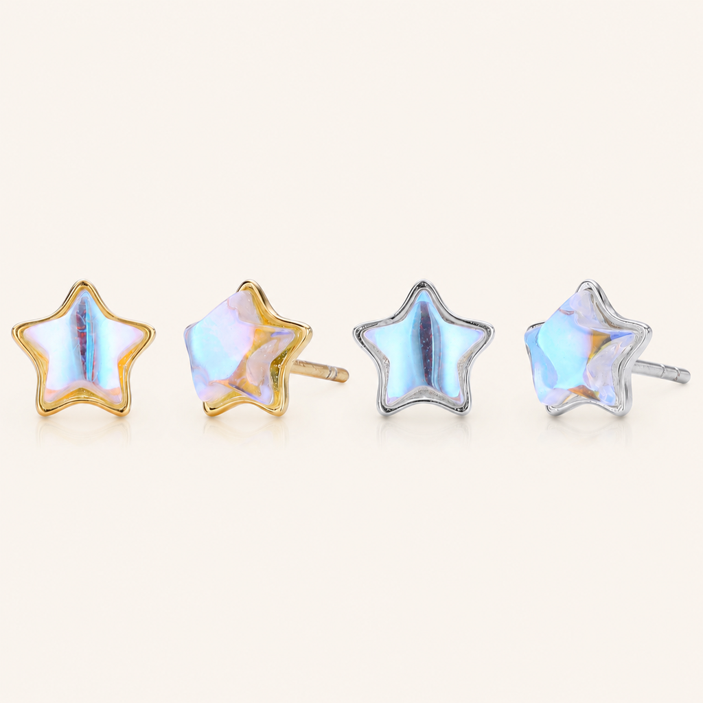 Sterling Silver Moonstone Star Stud Earrings