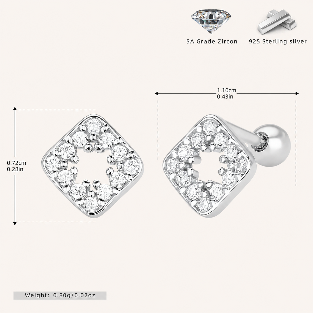 Sterling Silver Openwork Diamond Zirconia Flat Back Earrings - Platinum