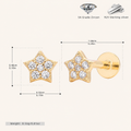 Sterling Silver Five-Point Star Zirconia Flat Back Earrings - Gold