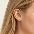 Sterling Silver Black Zirconia Stud Earrings worn on the ear