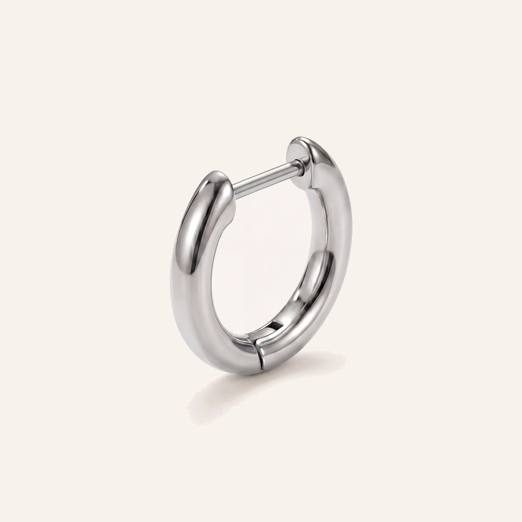 Rounded D-Shape Titanium Hoop Earrings - Silver