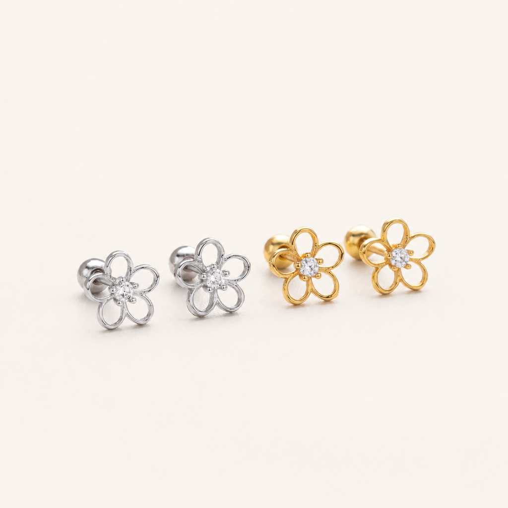 Sterling Silver Openwork Flower Flat Back Earrings detail
