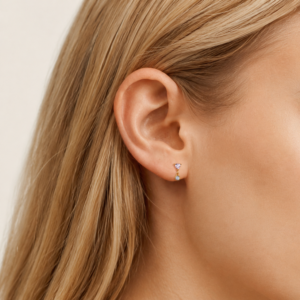 Sterling Silver Pave Zirconia Flat Back Earrings worn on the ear
