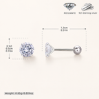 Sterling Silver Moissanite Four-Prong Solitaire Flat Back Earrings - Platinum / 5mm