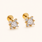 Sterling Silver Pearl Zirconia Cartilage Flat Back Earrings detail