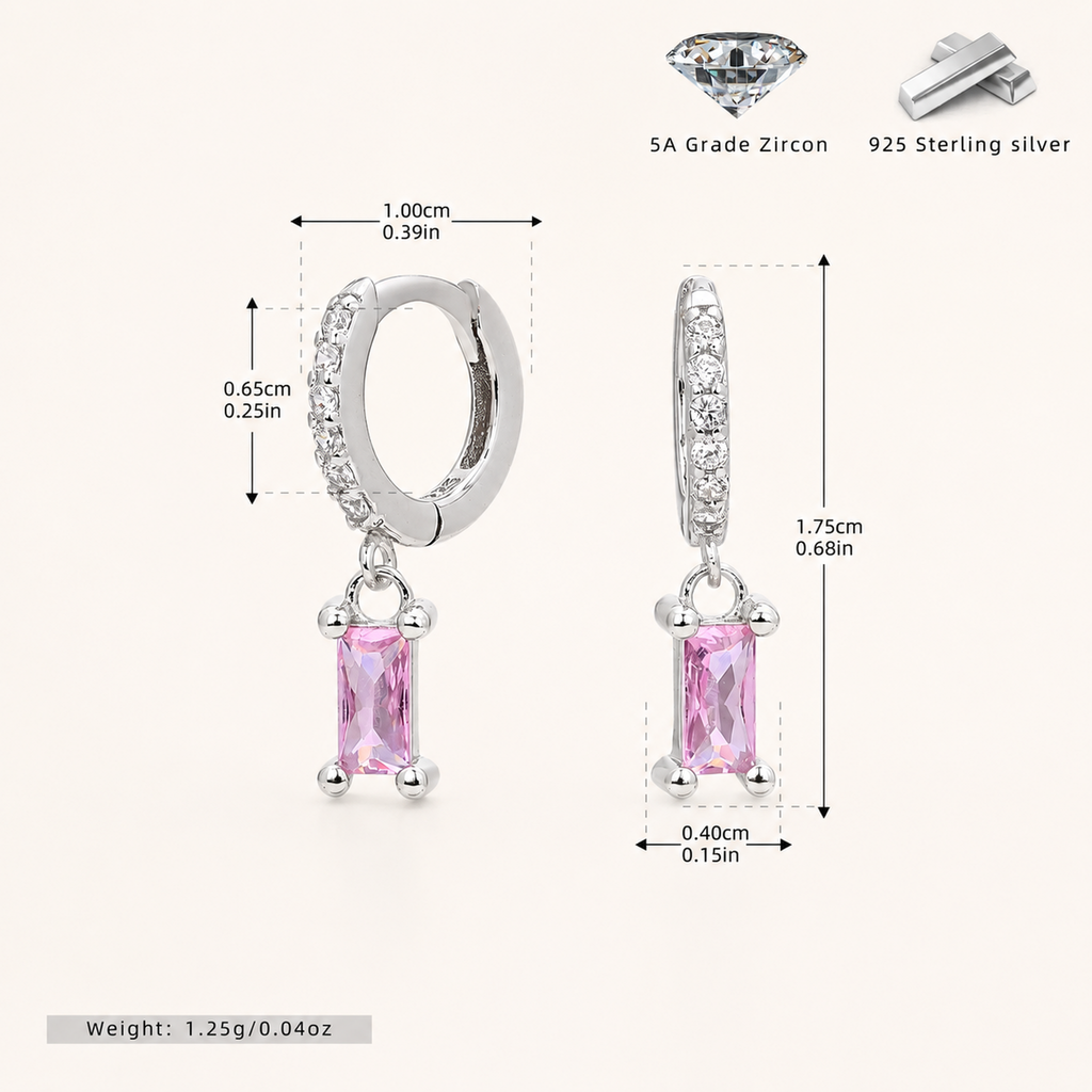 Sterling Silver Geometric Zirconia Hoop Earrings - Platinum / 3