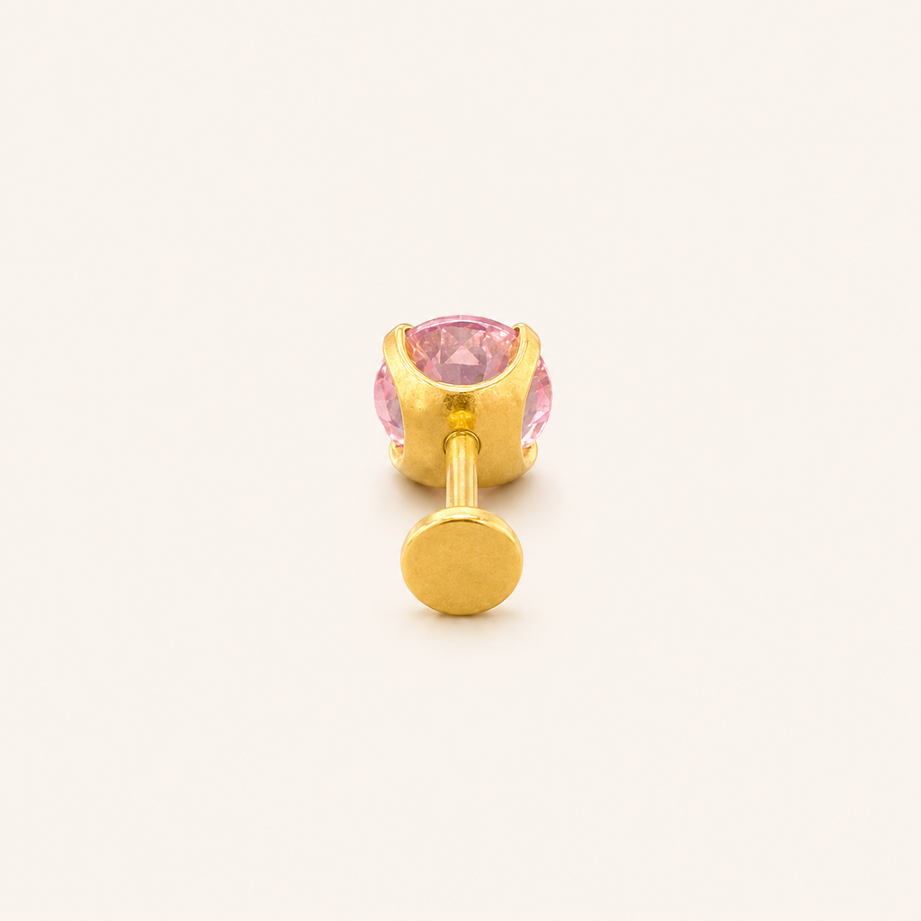 Titanium Pink Topaz Flat Back Stud Earrings