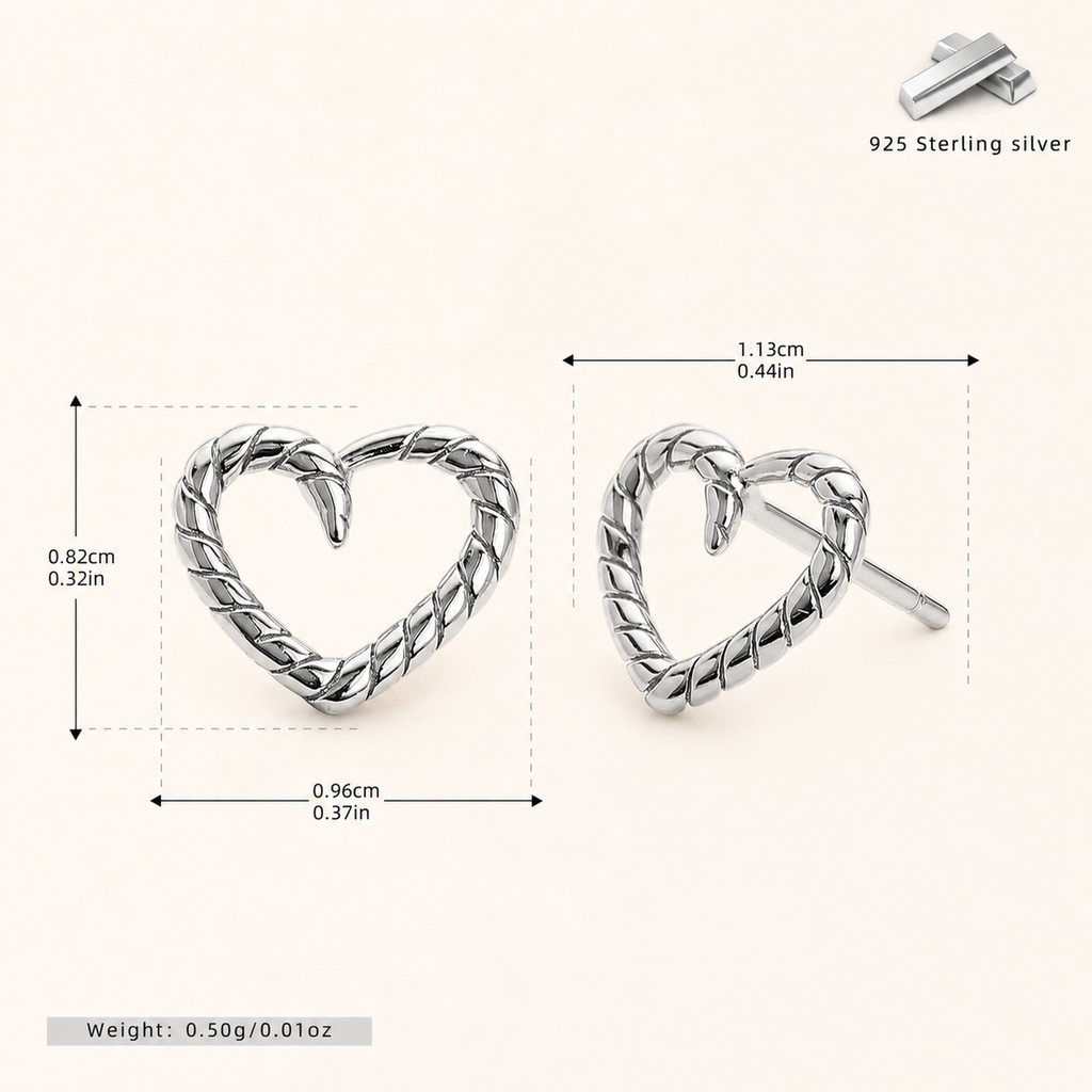 Sterling Silver Polished Heart Stud Earrings - Platinum
