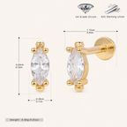 Sterling Silver Marquise Zirconia Flat Back Earrings - Gold