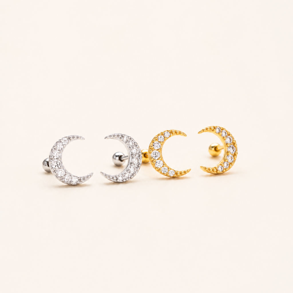 Sterling Silver Cubic Zirconia Cartilage Flat Back Earrings detail
