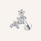 Butterfly Flower Crystal Titanium Flat Back Earring - Silver