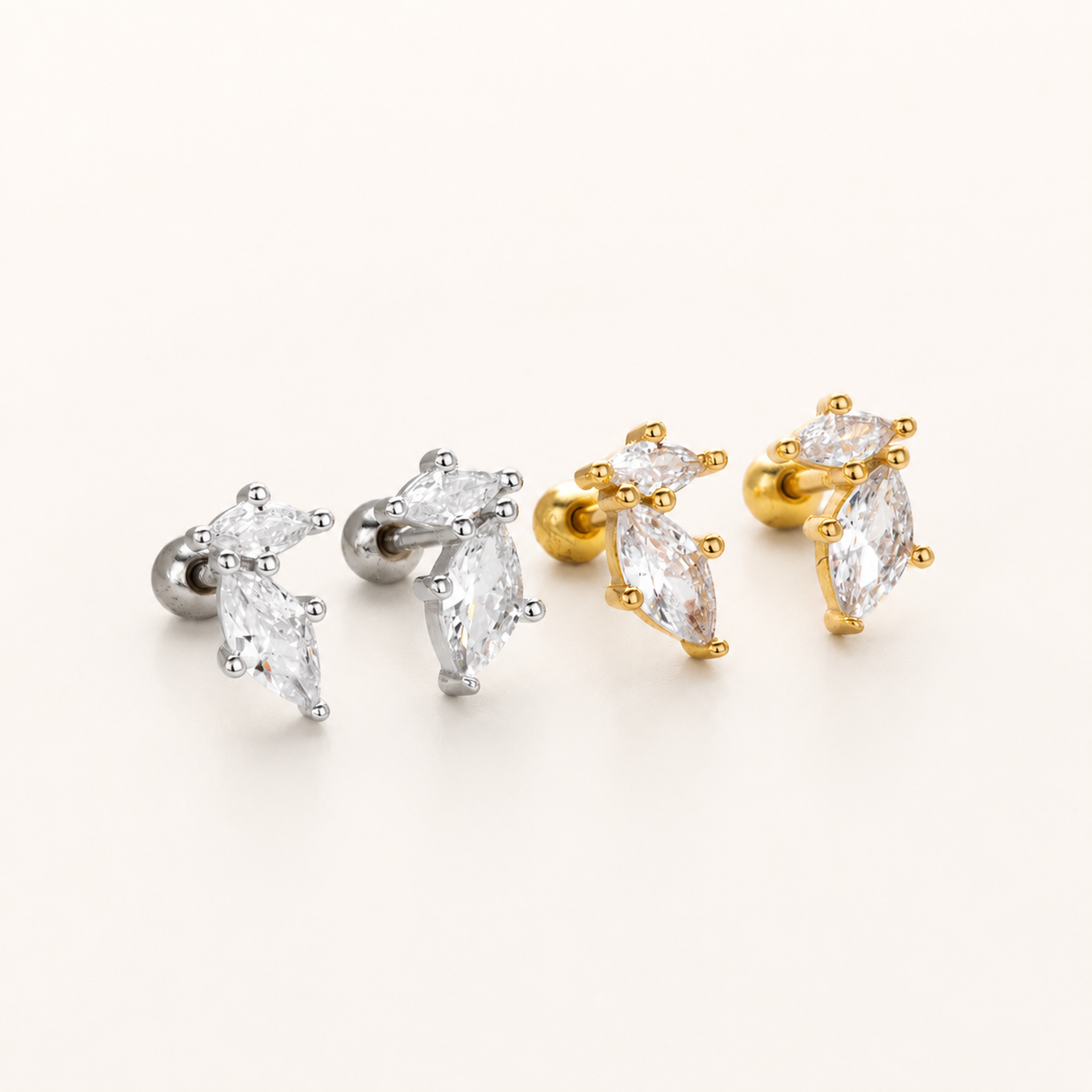 Sterling Silver Zirconia Solitaire Flat Back Earrings detail
