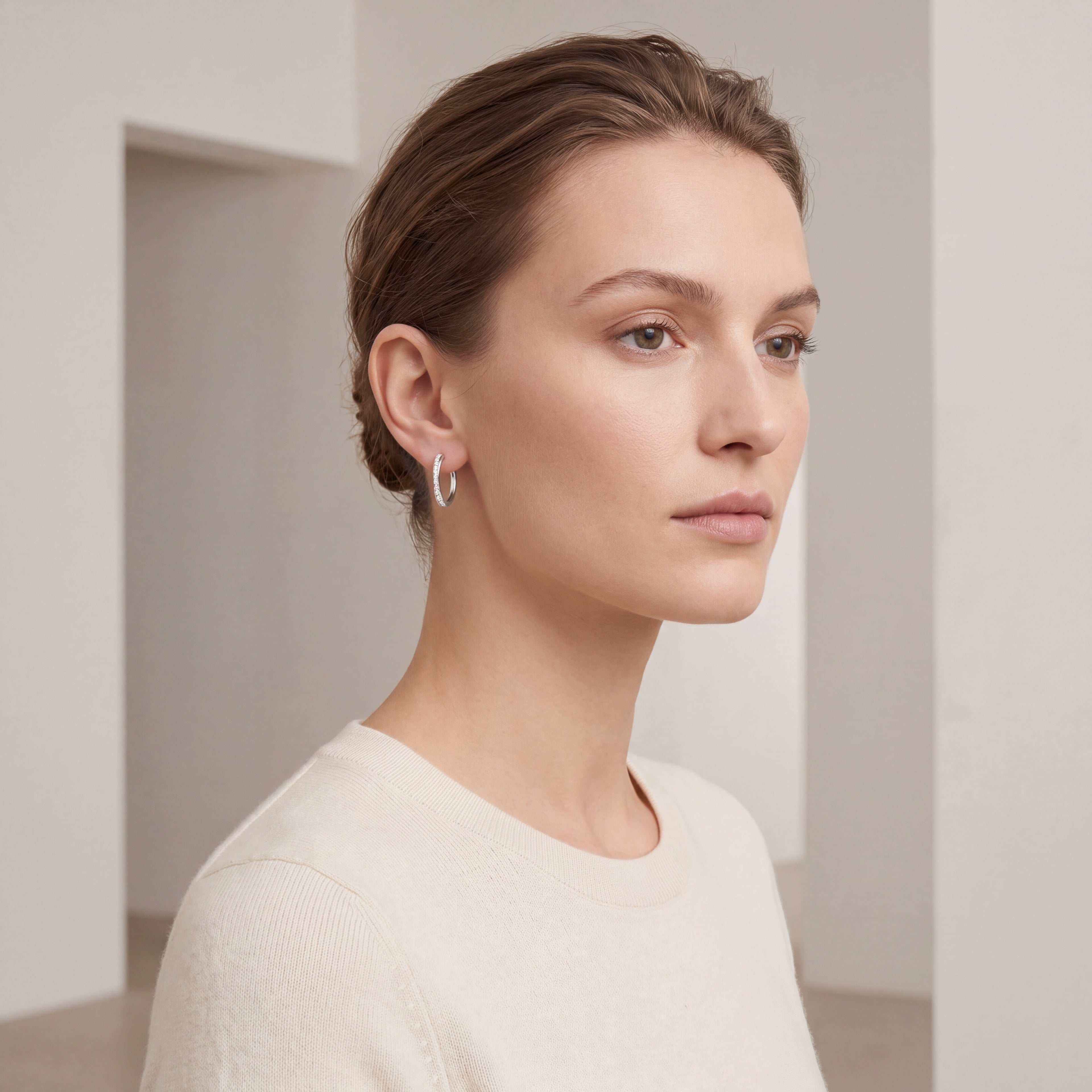 Slim Pave Titanium Hoop Earrings - image 3