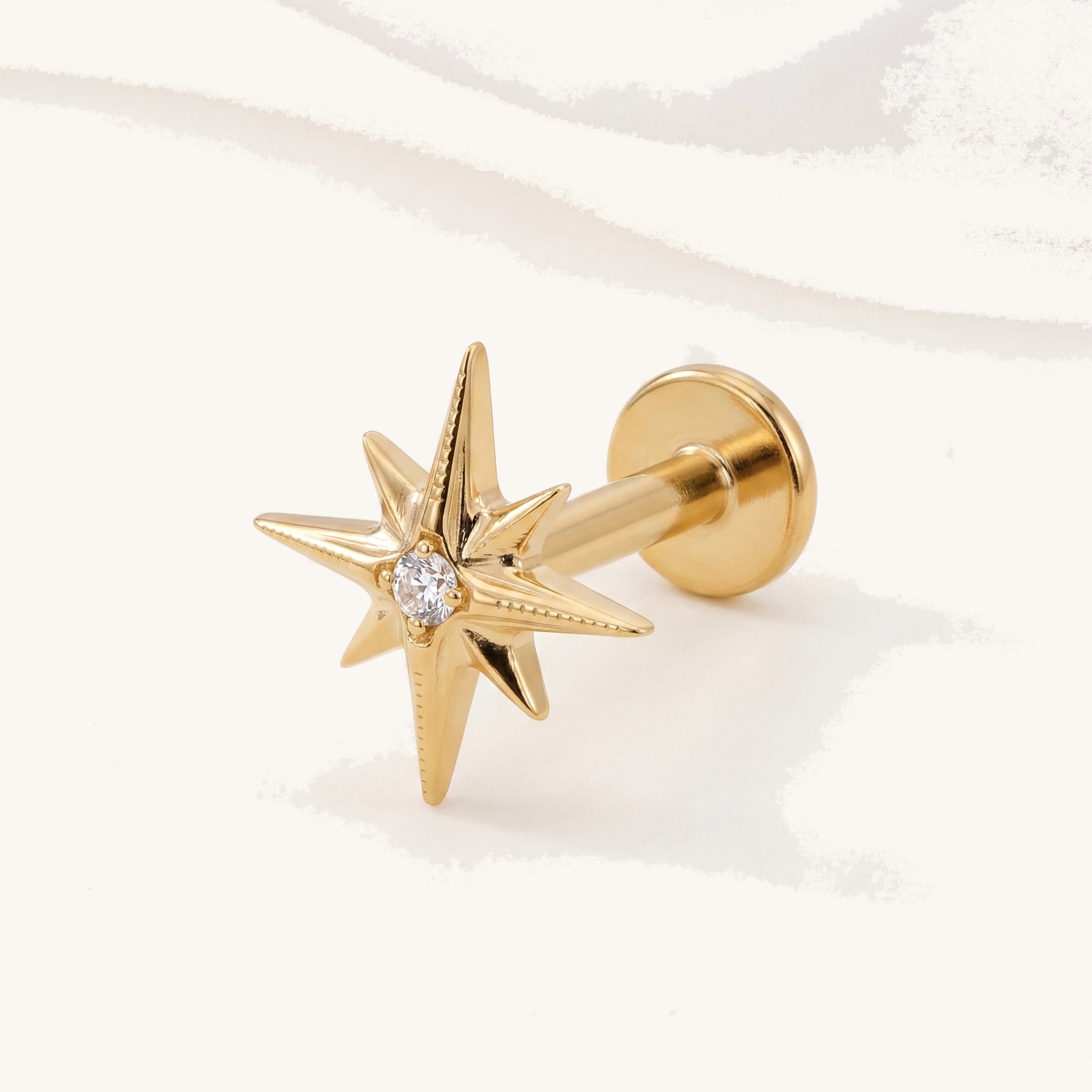 Four-Point Star Titanium Stud Earrings - Gold