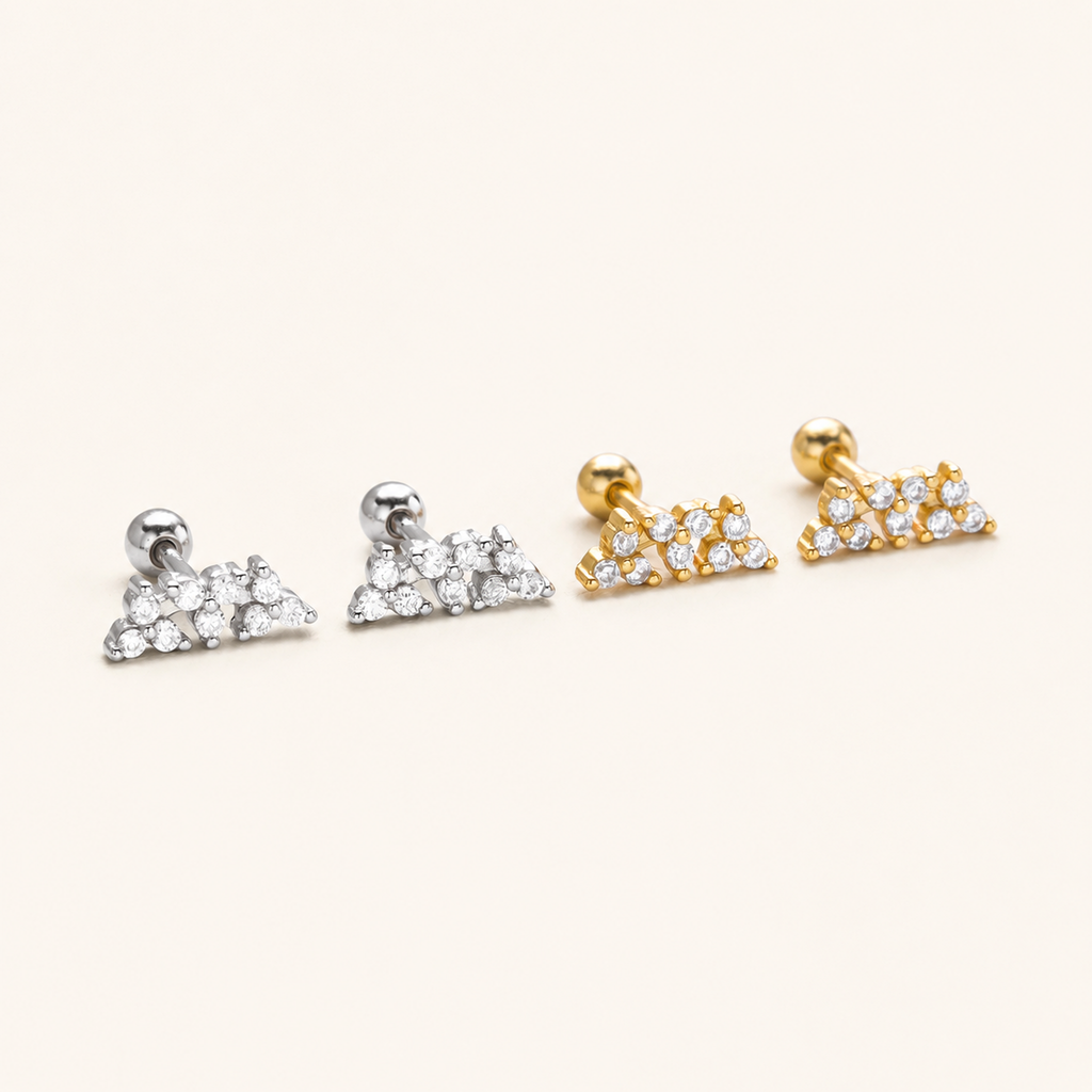 Sterling Silver Twisted Zirconia Ball Cartilage Flat Back Earrings detail