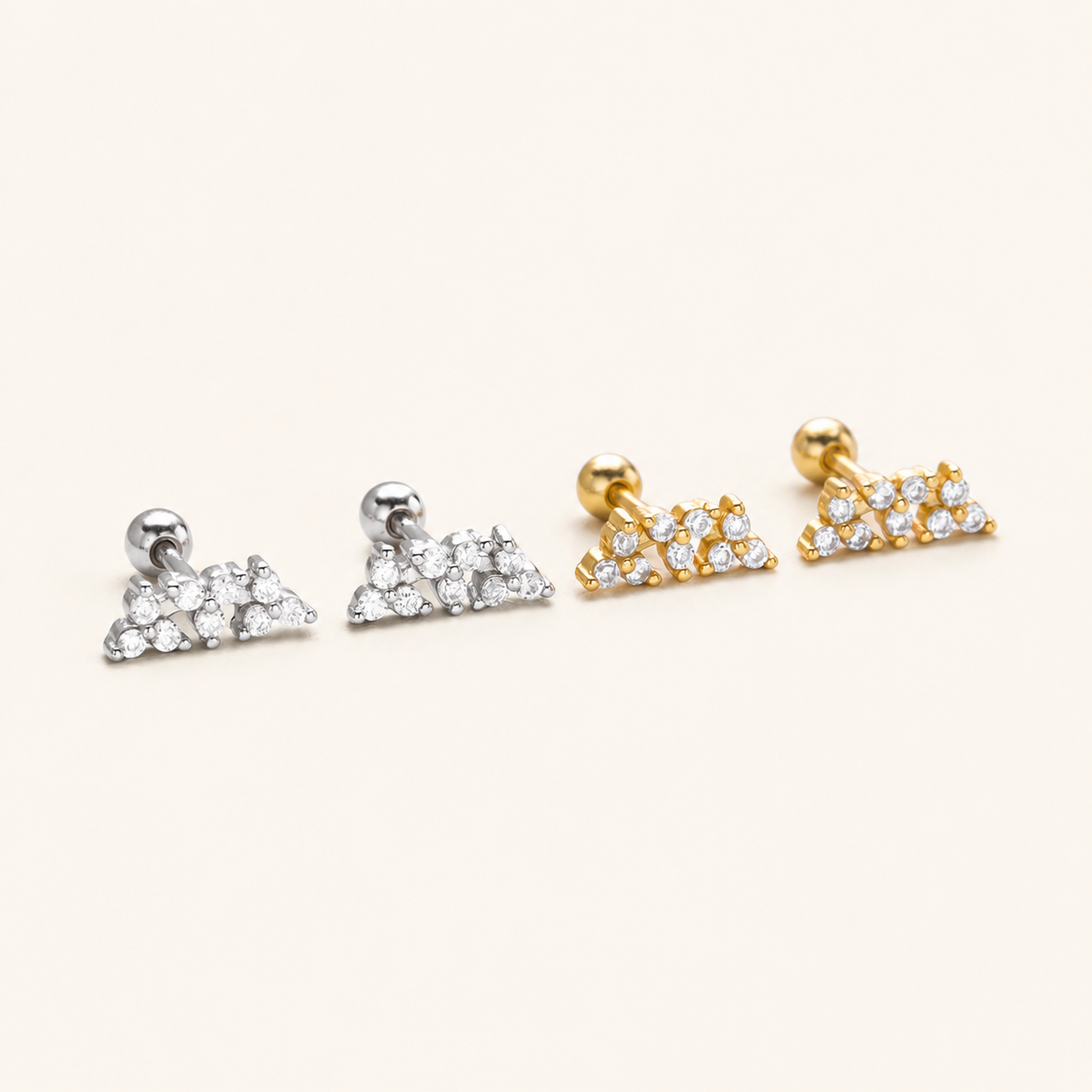Sterling Silver Twisted Zirconia Ball Cartilage Flat Back Earrings detail