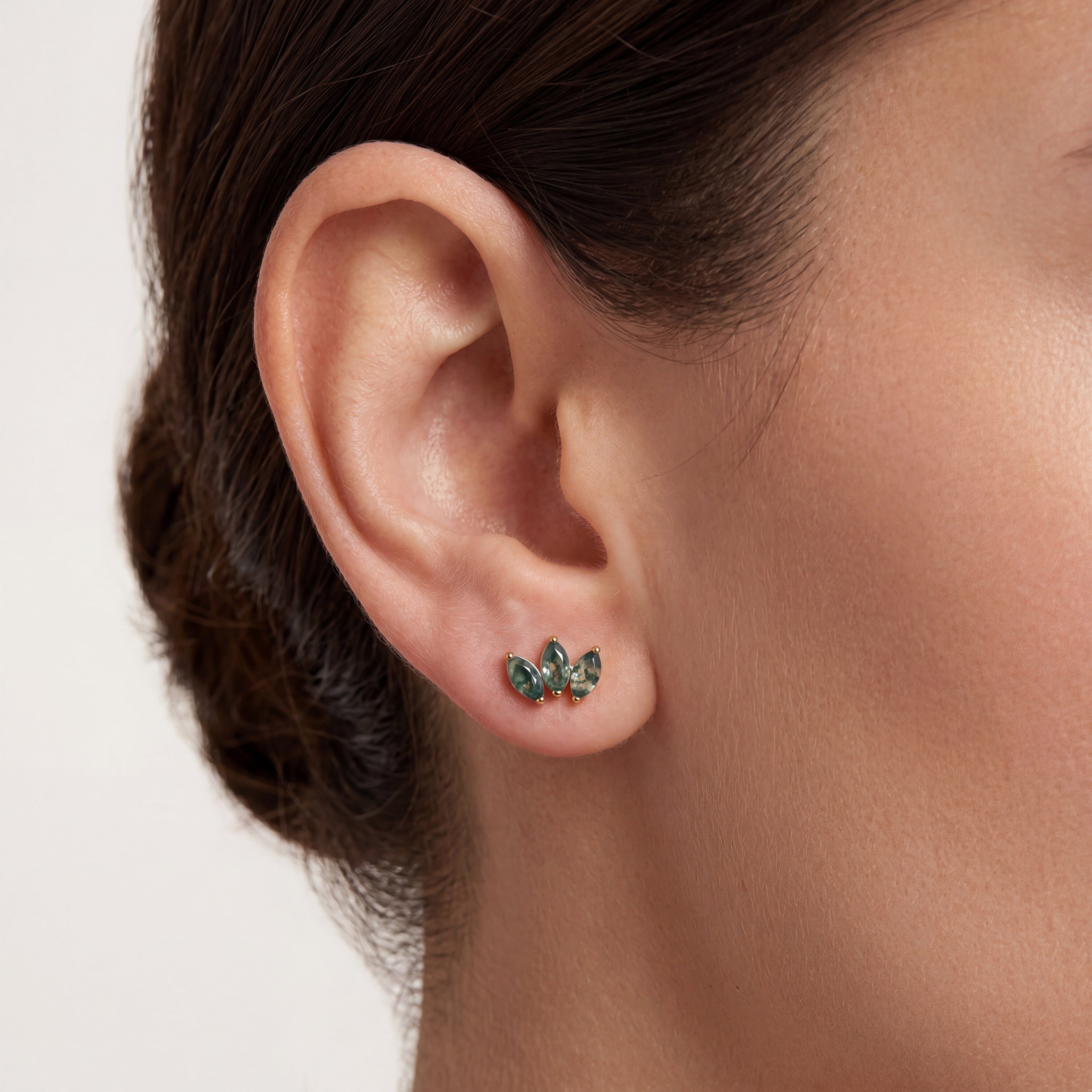 Moss Agate Leaf Cluster Titanium Flat Back Earring - image 2