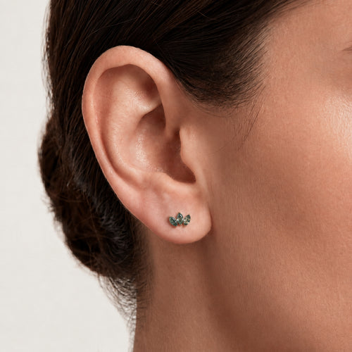 Moss Agate Leaf Cluster Titanium Flat Back Earring - image 2