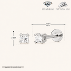 Sterling Silver Round Zirconia Solitaire Flat Back Earrings - Platinum / 2.5mm