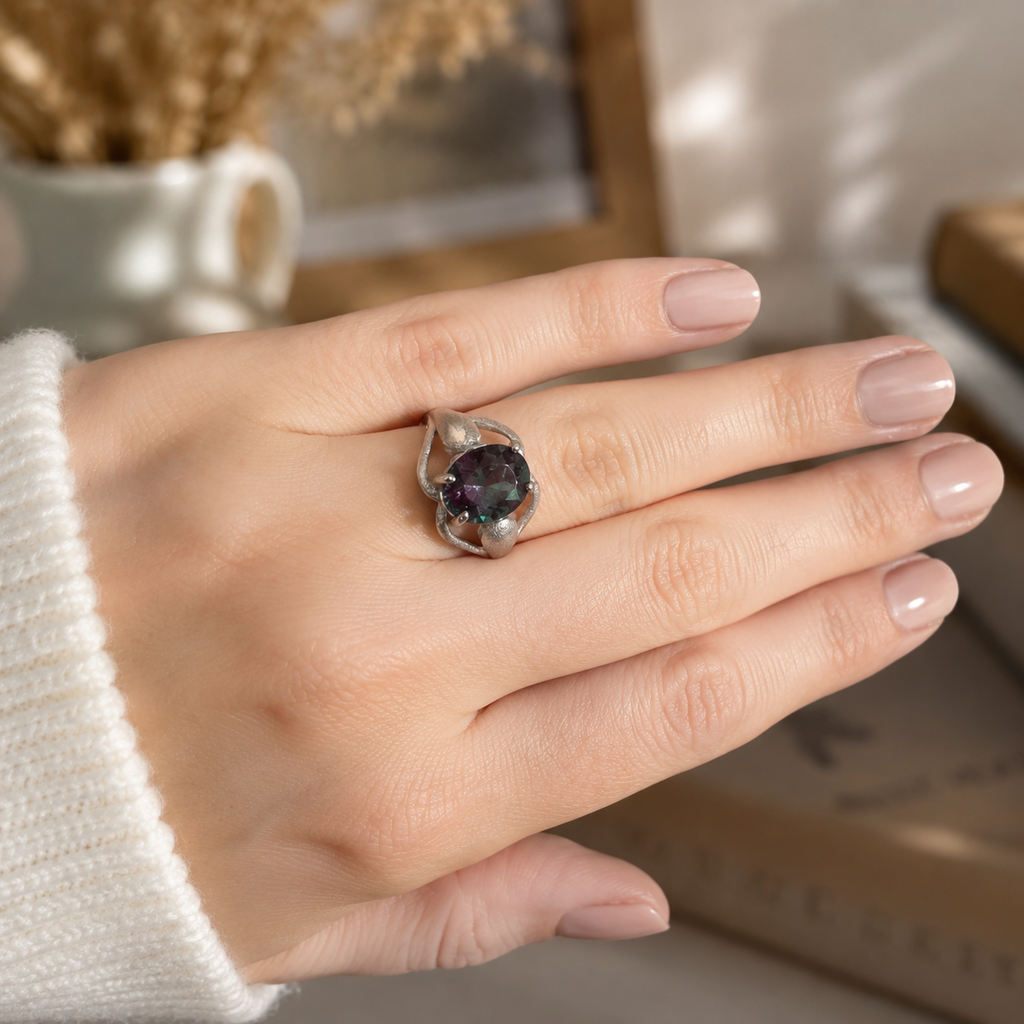 Sylvan Embrace Lab-Grown Alexandrite Ring worn on hand